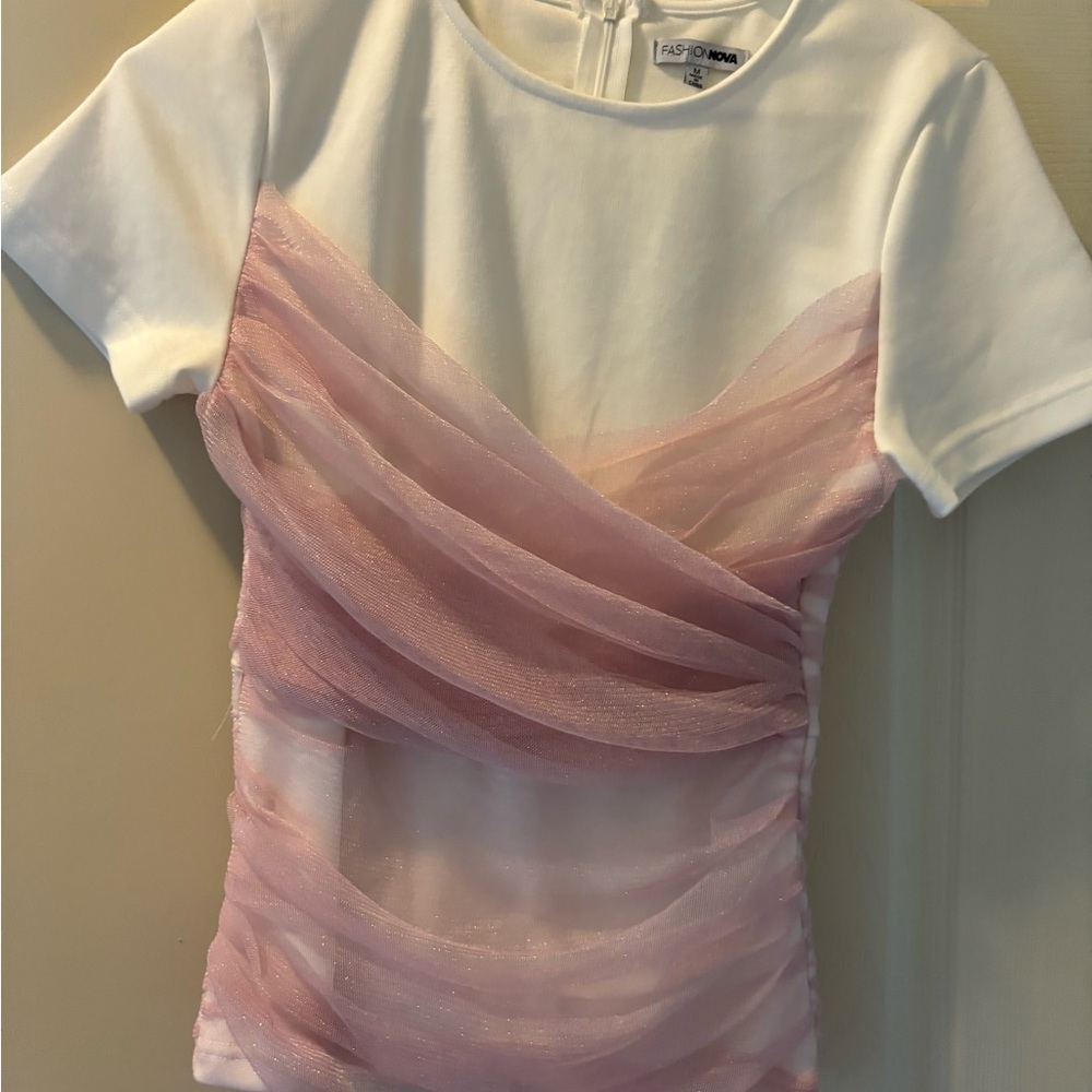 Fashion Nova Pink and White Asymmetrical Bodysuit